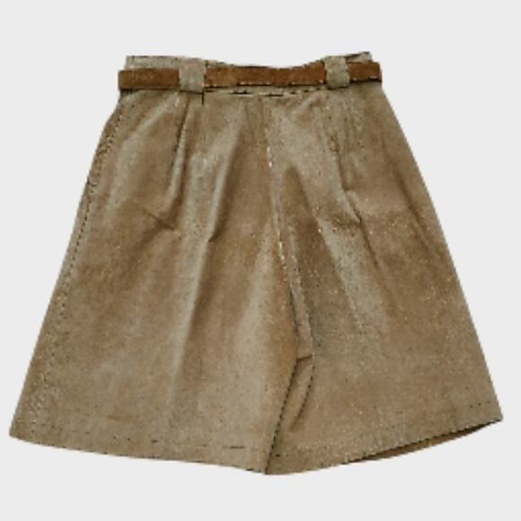 Equipt Tan Luxury Genuine Suede Leather Pleated Belted Shorts Women’s Size 9/10 - Picture 2 of 9